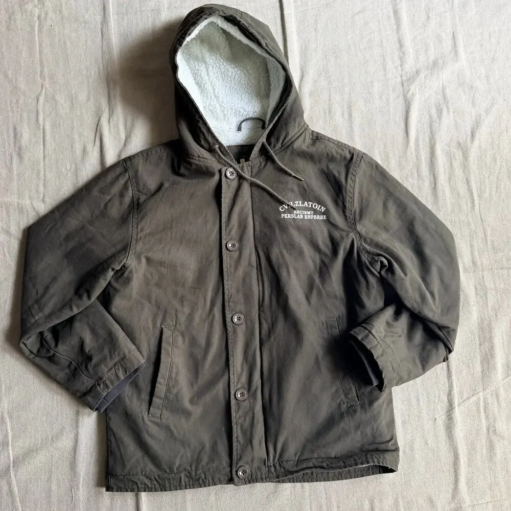 Sherpa Fleece Lined Canvas Hooded Jacket Men's M Olive Workwear Coach Coat